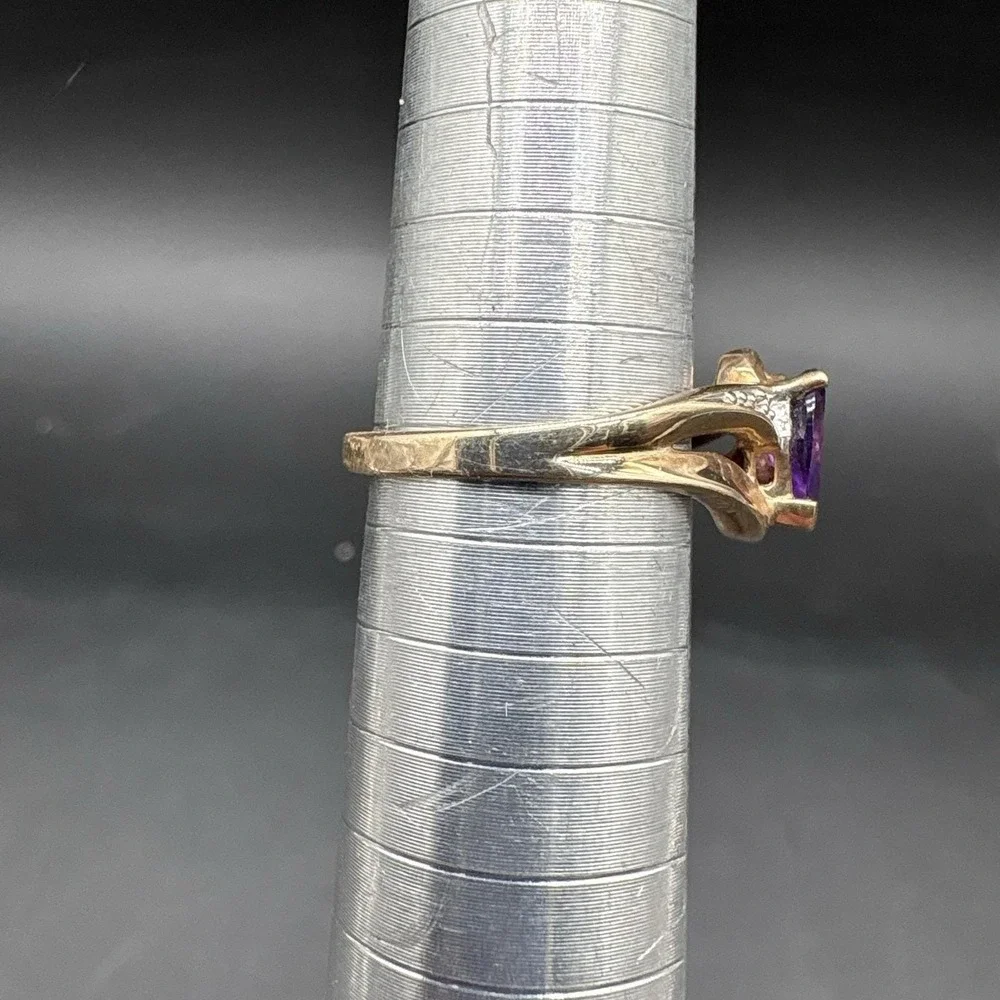 10K Yellow Gold Amethyst Ring Size 7 Pear Shape Vintage 10K